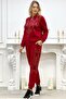 Large Size Women's Two Thread Cotton Tracksuit Set with Red Leopard Crystal Stones - 3