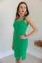 Flexible Fabric Slit Detailed Strap Square Neck Green Dress 033
