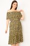 Women's Large Size Colorful Collar Elastic and Flounce Detailed Skirt Layered Woven Viscose Fabric Dress - 4