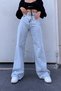All Blue Loose Lycra Women's Ice Snow Super High Waist Loose Leg Denim Jeans Palazzo Trousers