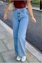 Women's Lycra Women's Light Snow Blue Super High Waist Loose Leg Denim Jeans Palazzo Pants - 3