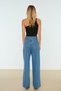 Women's Loose Lycra Women's Blue Super High Waist Loose Leg Denim Jeans Palazzo Pants - 7