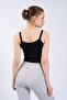 Women's Black Ribbed Crop Knitted Strappy Undershirt - 4