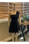 Black Flexible Scuba Fabric Belted Pleat Detailed One-Shoulder Evening Dress and Graduation Dress 582093 691 - 2