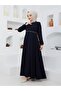 Summer Mevlana Model Flared Abaya and Topcoat with Patterned Sleeves and Waist