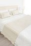 Bed Runner & Inner Filled Throw Pillow Set Double Size Ruffled Vintage Cream Dowry, Bed Cover - 6