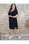 Large Size Imported Viscose Fabric Lycra White Ribbed Summer V-neck Side Slit Black Dress - 2