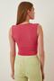 Women's Pink Deep V-Neck Crop Sandy Knitted Blouse BF00039 - 4