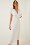 Women's White Flounce Textured Knitted Dress CI00025