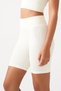 Women's Ecru High Waist Ribbed Short Sports Leggings Ribbed Biker