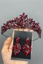 Burgundy Berlin Model Bridal Henna Tiara and Earrings for the Most Beautiful Brides – Crown, Crystal Stone, Stylish Model – Crown - 4