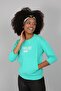 Aqua Green Printed Kangaroo Pocket Half Sleeve Sweatshirt - 2