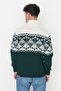 Emerald Green Slim Fit Wool Turtleneck Jacquard Panel Knitwear Sweater Tmnaw22Kz0296 - 5