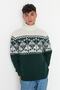 Emerald Green Slim Fit Wool Turtleneck Jacquard Panel Knitwear Sweater Tmnaw22Kz0296 - 3