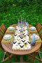 Marble Detailed Black and White Geometric Motif 1 Runner & 4 Colorful Placemat - 2