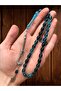 Petrol Blue Moire Prayer Beads with Wooden Box and Lettering - 2