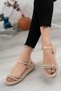 Women's Stylish Nude Color Puff Soft Sandals with Stones - 2