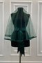 Emerald Green Bridal Veil Set with Piping and Lots of Pearls