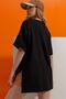 Women's Black Crew Neck Giraffe Embroidered Double Sleeve Laser Cut Oversize T-Shirt ALC-X8475 - 6