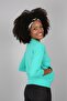 Aqua Green Printed Kangaroo Pocket Half Sleeve Sweatshirt - 4