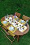 Marble Detailed Black and White Geometric Motif 1 Runner & 4 Colorful Placemat - 3