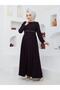 Summer Mevlana Model Flared Abaya and Topcoat with Patterned Sleeves and Waist - 3