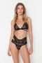 Black Lace Rope Strap Binding Detailed Unwired Cupless Knitted Lingerie Set Thmaw22Au0202