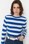 Lacivert Crop Basic Çizgili Triko Kazak TWOAW23KZ00034 - 3