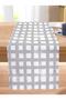 Geometric Square Motif Decorative Stitched Raschel Knitted Runner on Gray Background - 2