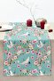 Mint Green Background Modern Stitched Raschel Knitted Runner with Flower Stork Motif