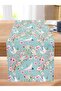 Mint Green Background Modern Stitched Raschel Knitted Runner with Flower Stork Motif - 2