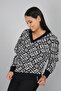 Black Patterned V-Neck Blouse with Ribbed Back Detail - 4