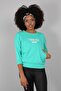 Aqua Green Printed Kangaroo Pocket Half Sleeve Sweatshirt - 3