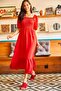 Women's Red Top with Glitter Square Collar Bodrum Dress ELB-19001557 - 2