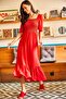 Women's Red Top with Glitter Square Collar Bodrum Dress ELB-19001557 - 3