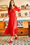 Women's Red Top with Glitter Square Collar Bodrum Dress ELB-19001557 - 4