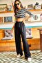 Women's Black Belted Woven Viscon Palazzo Trousers PNT-19000169 - 3