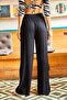 Women's Black Belted Woven Viscon Palazzo Trousers PNT-19000169 - 6