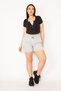 Women's Large Size Gray Elastic Waist and Lace Up Pocket Shorts 65n33090 - 2