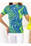 Women's Half Turtleneck Printed Green Caramel Short Sleeve Body - 2
