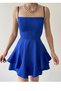 Adjustable Spaghetti Strap Skirt Floor Detail Blue Dress Blue Graduation Dress 102 - 7