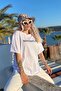 Women's White Minimalist Printed Oversize T-Shirt - 2