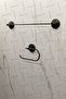 Black Economical 2-Piece Bathroom Set, Assembled Set, Open Paper Holder and Long Towel Holder