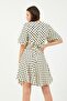 Cream Polka Dot Patterned Flounced Chiffon Dress - 3