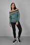 Dark Green Stripe Detailed Printed Boat Neck Sweatshirt - 2