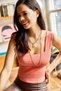 Women's Salmon Square Collar Crop Knitwear Blouse BLZ-19001749 - 4