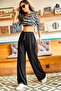 Women's Black Belted Woven Viscon Palazzo Trousers PNT-19000169 - 4