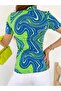 Women's Half Turtleneck Printed Green Caramel Short Sleeve Body - 3