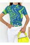 Women's Half Turtleneck Printed Green Caramel Short Sleeve Body - 6