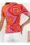 Women's Half Turtleneck Printed Orange Caramel Short Sleeve Body - 3